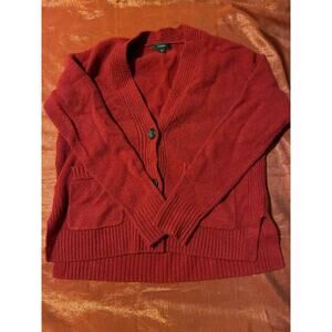 JCrew Cardigan Womens XS Red V Neck Button Front Ribbed Hem Knit Casual Sweater